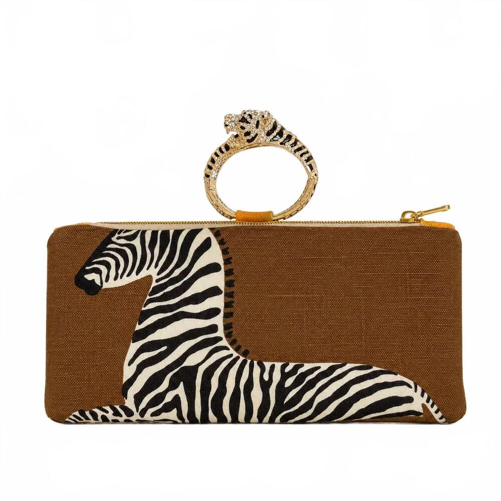 NEW CLIFF AND SOPH DESIGN women's scalamandre zebras wristlet in brown